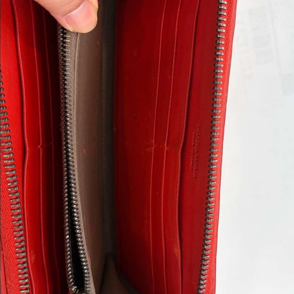 SOLD: Bottega Red Woven Zip-Around Wallet - Picture 8 of 12